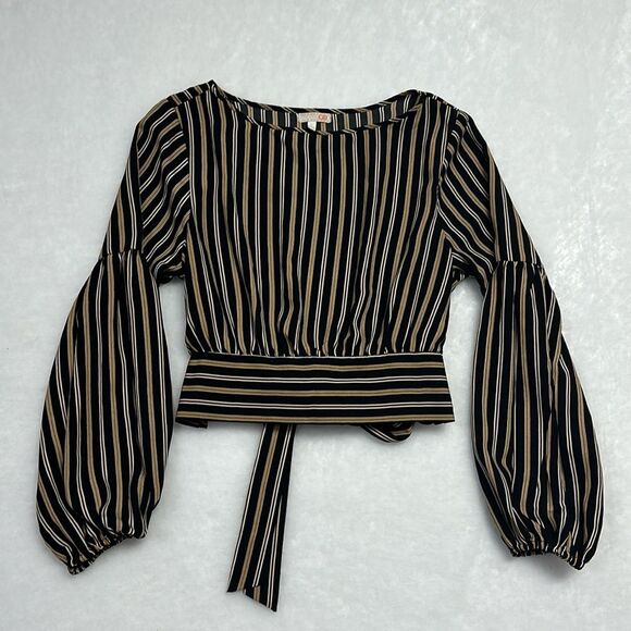 GB Long Sleeve Top Sz XL MULTICOLOR STRIPED AUTUMN NIGHTS CROPPED BLOUSE/TOP - Picture 1 of 9